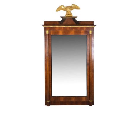 19th Century Biedermeier mahogany and parcel gilt console mirror, with original plain rectangular plate, gilt eagle surmount 
