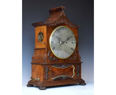 Rare second quarter 19th Century mahogany twin-fusee cylinder musical bracket clock, anonymous, circa 1830, with 8-inch silve