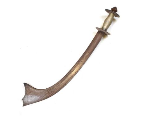19th Century or earlier Nepalese sword Kora, 47cm sharply curved heavy section blade with flared leaf for head, incised with 
