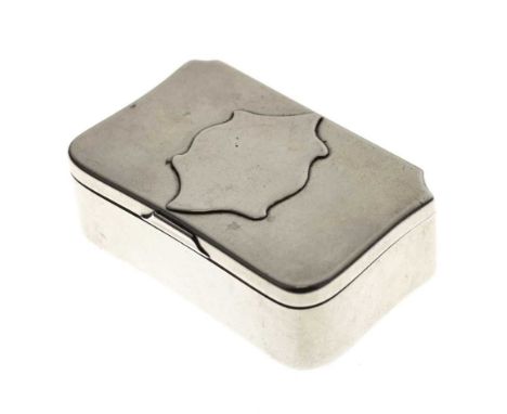 A late 19th Century Russian white metal snuff box of shaped rectangular form with hinged cover, maker's mark unidentified, 5.