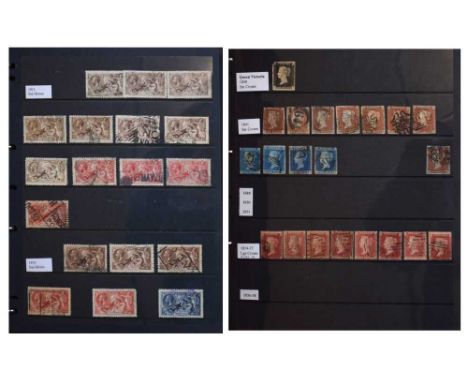 Extensive collection of Great Britain postage stamps in a ring bound stock album including Queen Victoria 1d black, George V 