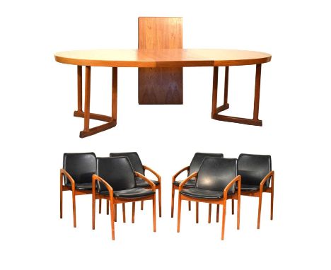 Kai Kristiansen for Korup Stolefabrik, six model 121 'Paper Knife' open armchairs, upholstered in black leatherette, stamped 