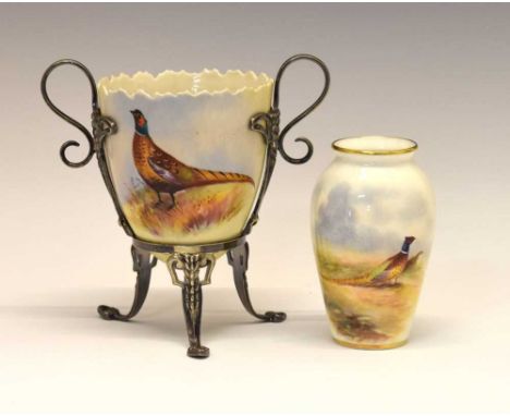 Royal Worcester porcelain vase, shape G461, gilded and painted with a pheasant, signed Maybury, black printed mark, date code