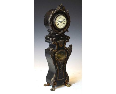 French ebonised mantel clock, A &amp; N Paris 31515, circa 1900, in the style of a 'Regence' miniature longcase clock, 3-inch