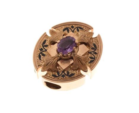 Amethyst set unmarked chain slide piece, of oval outline, 2.2cm x 1.8cm, 7.9g grossCondition report: General condition consis