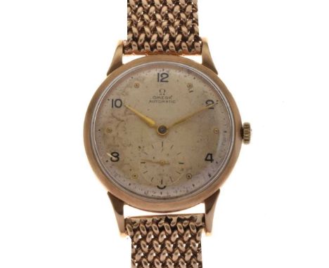 Omega - Gentleman's 9ct gold automatic wristwatch, the signed white dial with subsidiary seconds dial, gold tone hands, Arabi