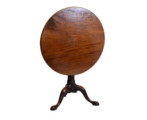 George III mahogany snap-top tripod occasional table with birdcage action, on gun-barrel stem, 75cm diameter x 72cm highCondi