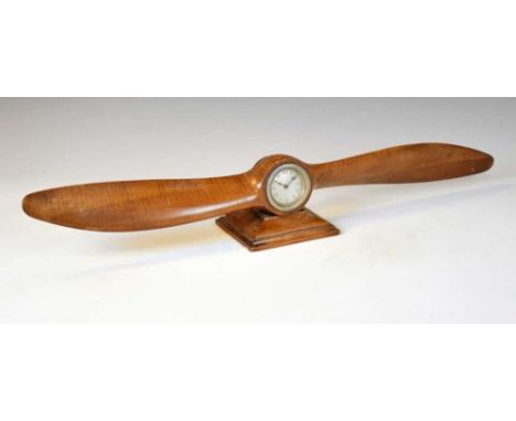 Early 20th Century mahogany model propeller mantel clock, wavy engine-turned silvered Arabic dial, spring-driven timepiece mo