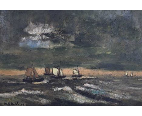 Hubert Henri de Vries, (Belgian, 1899-1979) - Oil on canvas - Seascape with sailing boats, signed lower right and to the canv
