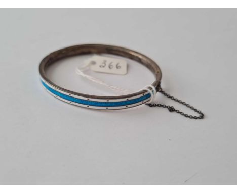 A blue and white enamel striped silver bangle 