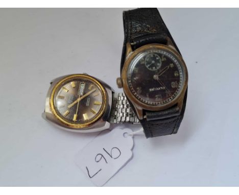 A gents war time wrist watch with black face by Glycine with seconds dial together with a gents wrist watch by Corvette with 