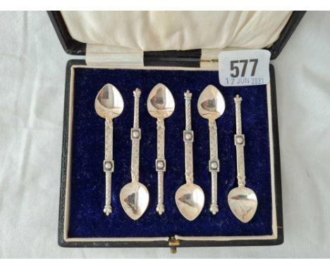 A set of 6 Iona coffee spoons of Celtic design by AR boxed 