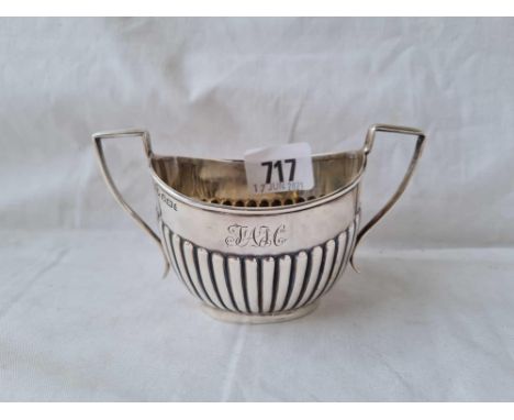 A Victorian half fluted sugar basin - 5" over handles - Sheffield 1895 - 83 g.
