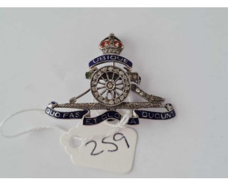 A silver and enamel and paste Royal Artillery bar brooch