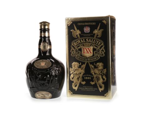 CHIVAS BROTHERS ROYAL SALUTE LXX 21 YEARS OLD Blended Scotch Whisky. 70cl, 40% volume, in black Wade decanter, felt pouch and