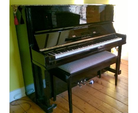Yamaha (c1993)
A Model U10A upright in a bright ebonised case together with an upholstered duet stool. 