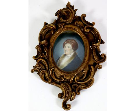 18th Century Irish School"Rev. Dean Cadogan Keatinge, Dean of Clogher," oval miniature Portrait of him wearing a fur lined co