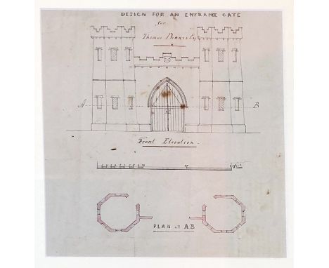 Original Design for Entrance Gate at Fortgranite Architectural Drawing: Design for an Entrance Gate for Thomas Dennis Esq., "