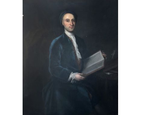17th Century Irish School"Portrait of the Reverned Deane Swifte," O.O.C., three quarter length Portrait of a Gentleman in blu