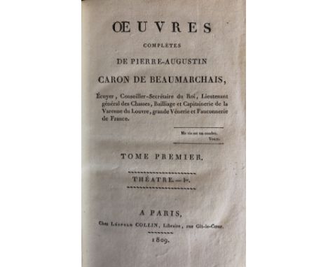 Bindings: Oeuvres Completes de Pierre-Augustin Caron de Beaumarchais, 7 vols. 8vo Paris 1809. Engd. frontis port. &amp; other