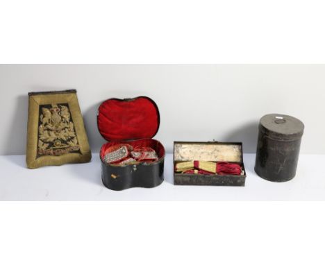 Militaria:[Viscount Anniers 15th King Hussars] two tin cased uniform Paraphernalia; including a pair of silver thread and ste