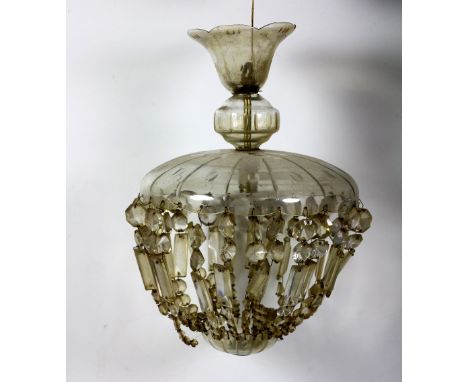 A glass Ceiling Light, with dome drops. (1)