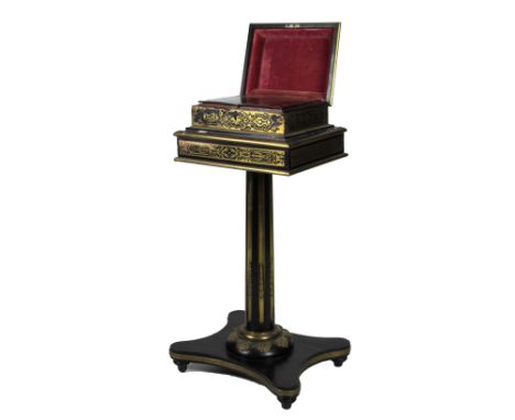 A good quality and unusual 19th Century Boulle Tea Caddy on Stand, the lift top revealing two canisters with boulle lids, on 
