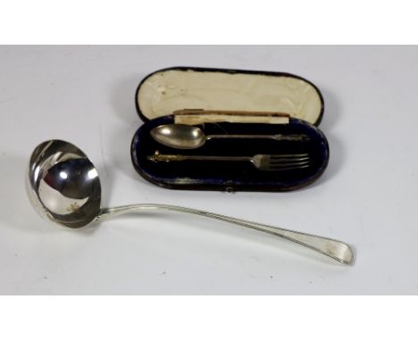 A plain Georgian silver Soup Ladle, London c. 1812, by Wm. Eley, Wm. Fern &amp; Wm. Chawner, approx. 6 ozs, and a cased pair 