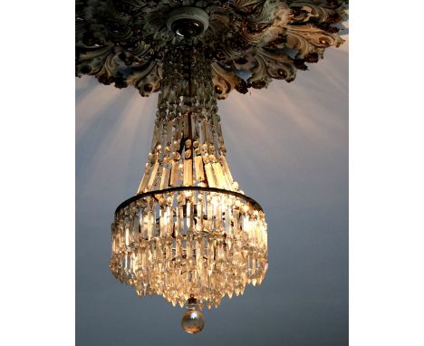 A Regency period glass Ceiling Light, with draped support over a stepped four tier central hanging, approx. 92cms (36")h. (1)