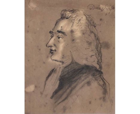 Attributed to Rupert Barber (1719 - 1772)"Side Profile of Dean Jonathan Swift wearing wig," chalks on paper, approx. 17cms x 