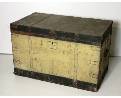 A large steel bound and insulated Silver Trunk, with brass plaque, "S.R. Dennis, R.N." with heavy carrying handles. (1)