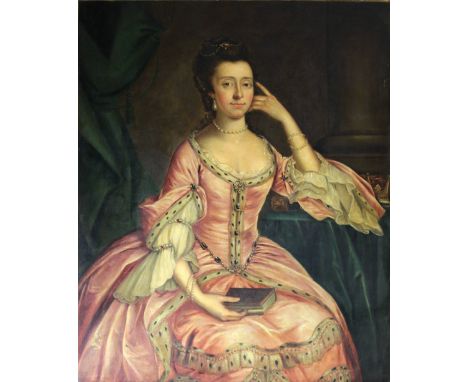 18th Century Irish School"Portrait of the 2nd Countess of Aldborough," a charming three-quarter length study, seated in pink 