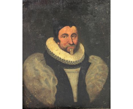 Late 16th / early 17th Century English School"Right Reverend Thomas Godwin," O.O.C., Portrait of a Gentleman with rough colla