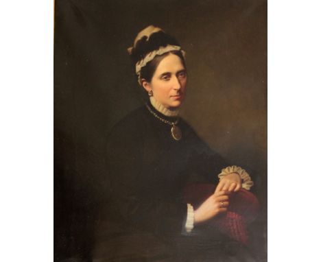 19th Century Irish SchoolThree quarter length, "Portrait of Gentleman wearing black and seated in a red chair," and its compa