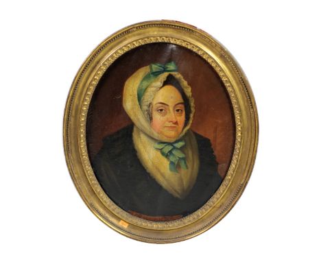 18th Century Irish School"Portrait of Mrs. Swifte, grandmother of Thomas Dennis," oval, depicting an older Lady with black dr