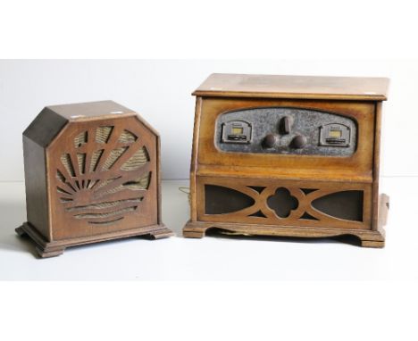 An Edwardian Radio, in wooden case with speaker by Pye of Cambridge; together with another wooden Radio. (2)