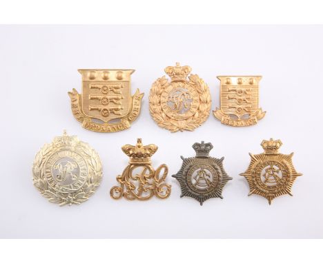 SEVEN VICTORIAN PERIOD OTHER RANKS' PATTERN CAP BADGES: Royal Engineers, Ordnance Corps (2), Engineer Volunteers, ASC (2) and