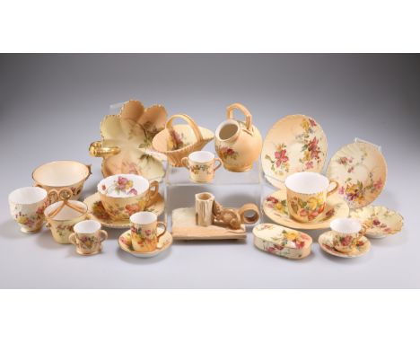 A GROUP OF ROYAL WORCESTER BLUSH IVORY, including chamberstick, no. 1245, in the form of a cheeseboard with a mouse nibbling 