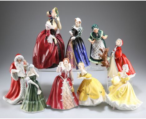 NINE ROYAL DOULTON FIGURES, comprising "Margery", HN 1413; "Old Mother Hubbard", HN 2314; "Gillian", HN 3042; "The Last Waltz