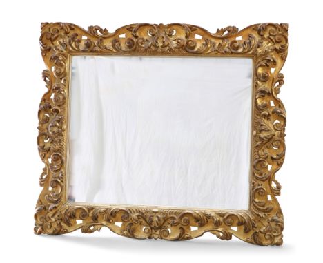 A 19TH CENTURY GILT-GESSO MIRROR, rectangular, the frame boldly carved with scrolling acanthus. 97cm by 112cm