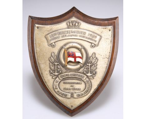 A COMMEMORATIVE PLAQUE FOR THE BATTLE OF THE RIVER PLATE, commemorating the destruction of Graf Spee, the white metal plaque 