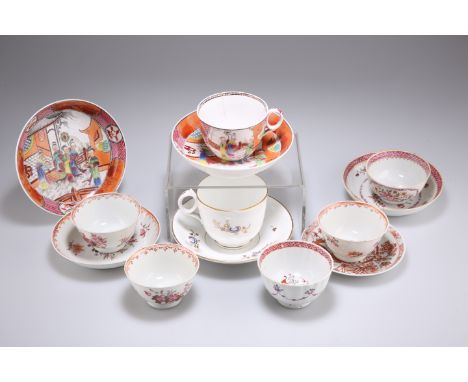 A COLLECTION OF 18TH CENTURY AND LATER PORCELAIN TEA BOWLS, CUPS AND SAUCERS, including 18th Century tea bowls and saucers. (