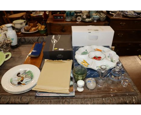 A Royal Worcester hors d'oeuvres dish with box, a ceramic wall light, a boxed pair of John Lewis Champagne flutes, Adams Bird