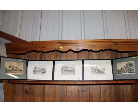 A coloured print "Remains of St. James Hospital Lewes"; another "View Of The Spital Lewes" and three continental pencil signe
