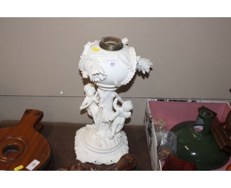 A white glazed Moore Bros. lamp base AF
