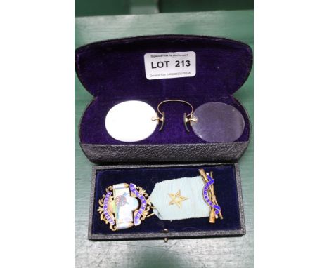 A cased probable silver gilt and enamelled Masonic medal form the founding members of the armament Lodge number 3898, togethe