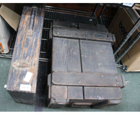 A wooden military ammunitions crate, together with a craftsman's toolbox plus contents 