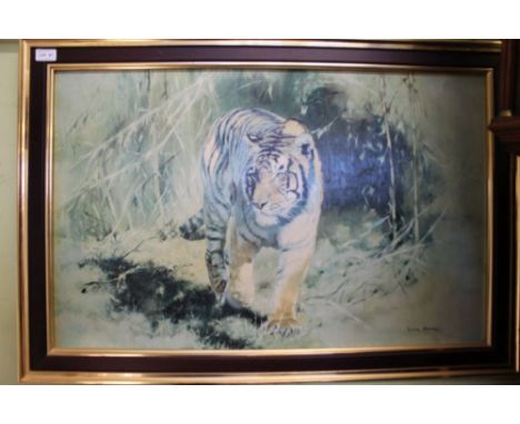 A large Leonard Pearman textured print of a tiger in the bush 