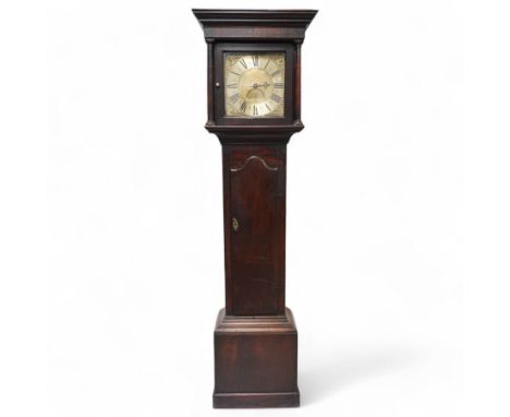 Cooper of Derby - Early 18th century 30hr oak longcase clock c1740, with a flat topped hood and plain frieze beneath, square 