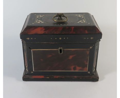 An Early Nineteenth Century Tortoise Shell Tea Caddy, 18 cm wide. A/F